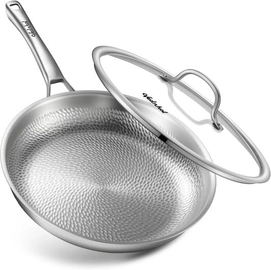 Titanium Hammered Pro Frying Pan With Lid Non Toxic PFAS Free Cookware