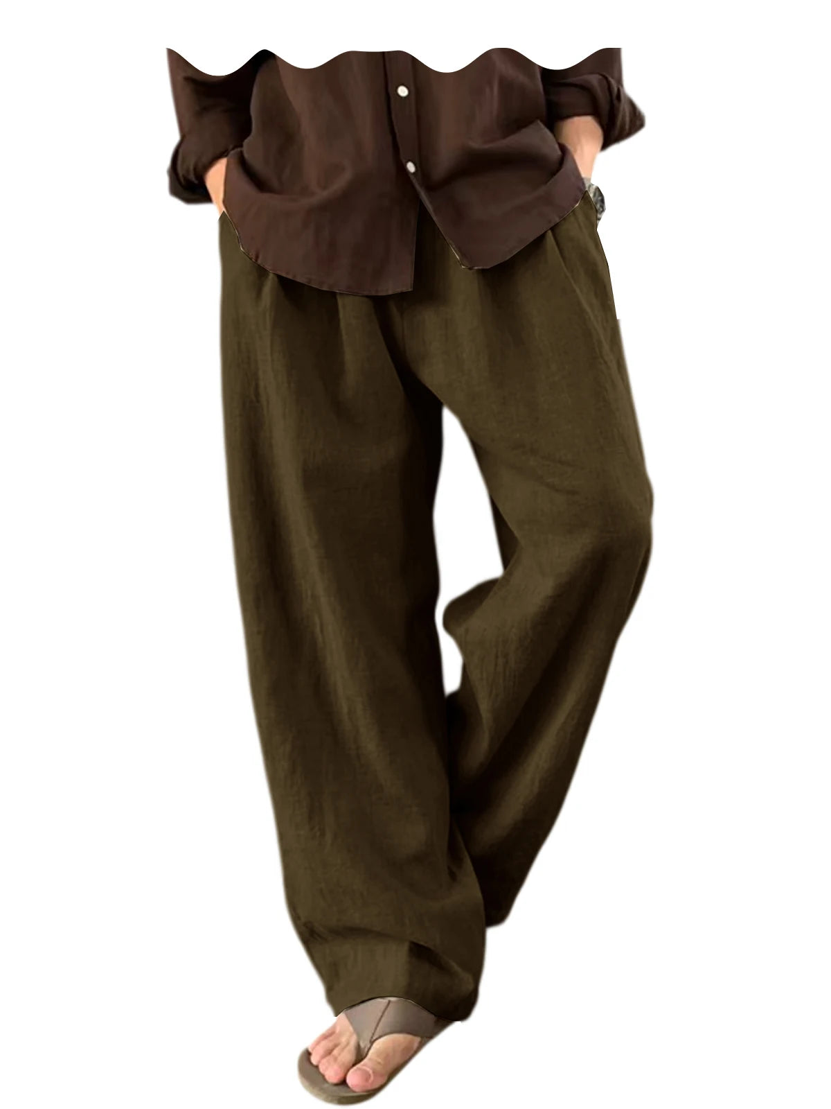 Men's Linen Wide Leg Pants High Waist Loose Fit Suit Trousers Summer Casual Vacation Beach Walking Pants Elastic Waist Oversized