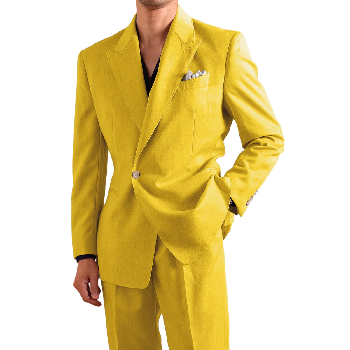Men's Lightweight Linen 2-Piece Suit Set Peak Lapel Single Button Blazer Trousers Slim Fit Formal Summer Wedding Business Casual
