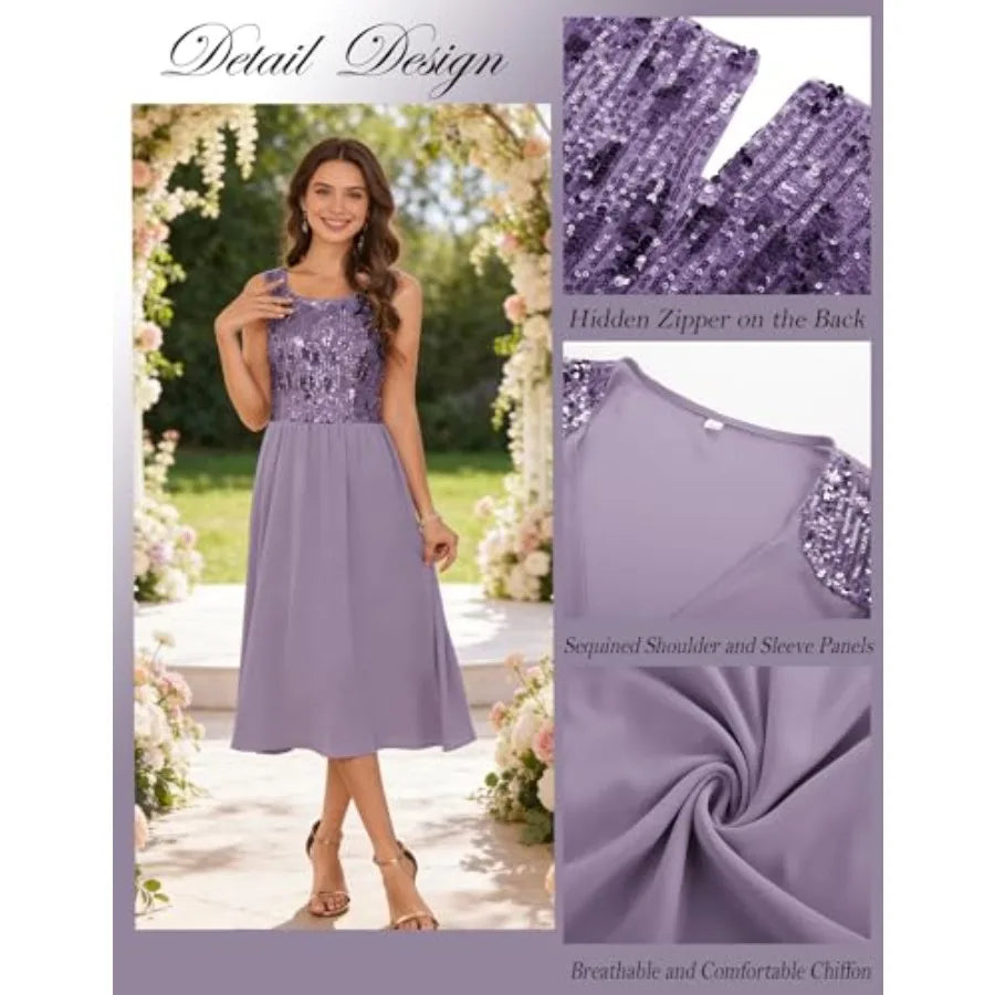 GRACE KARIN Wedding Guest Dress, Mother of The Bride Dresses, Two Pcs Formal Sequin Dress with Jacket Tea Length 2026