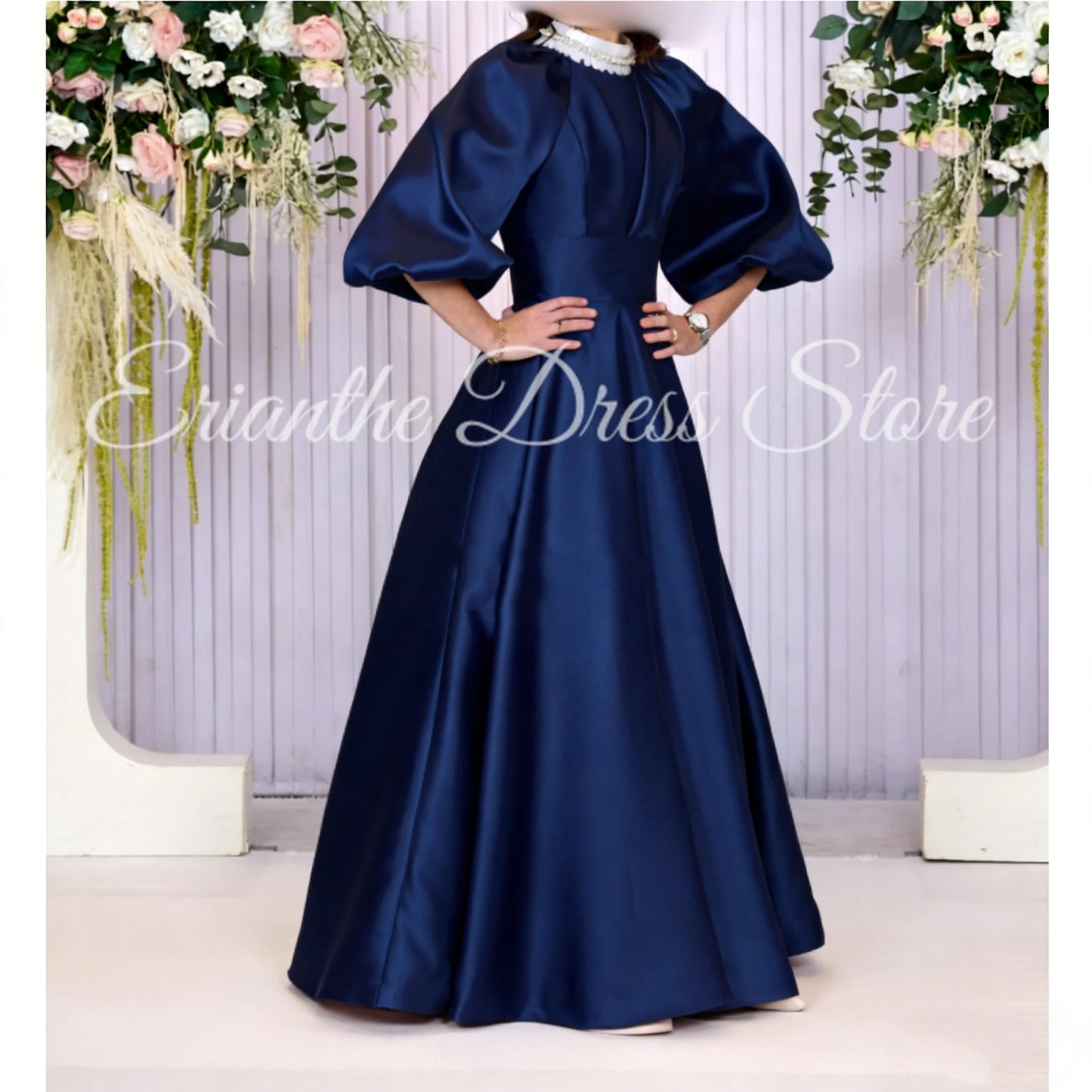 Pink Satin Bridesmaid DressSleeve Satin For Women Balloon Sleeve A-line Round Neck Birthday Party Evening Ball Gown Customized