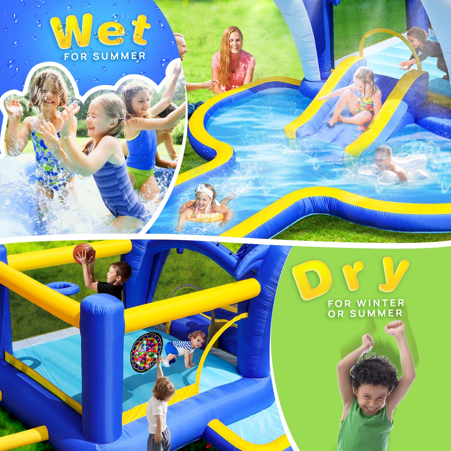 Elenxs 8 In 1 Inflatable Slide Water Park Trampoline Basketball