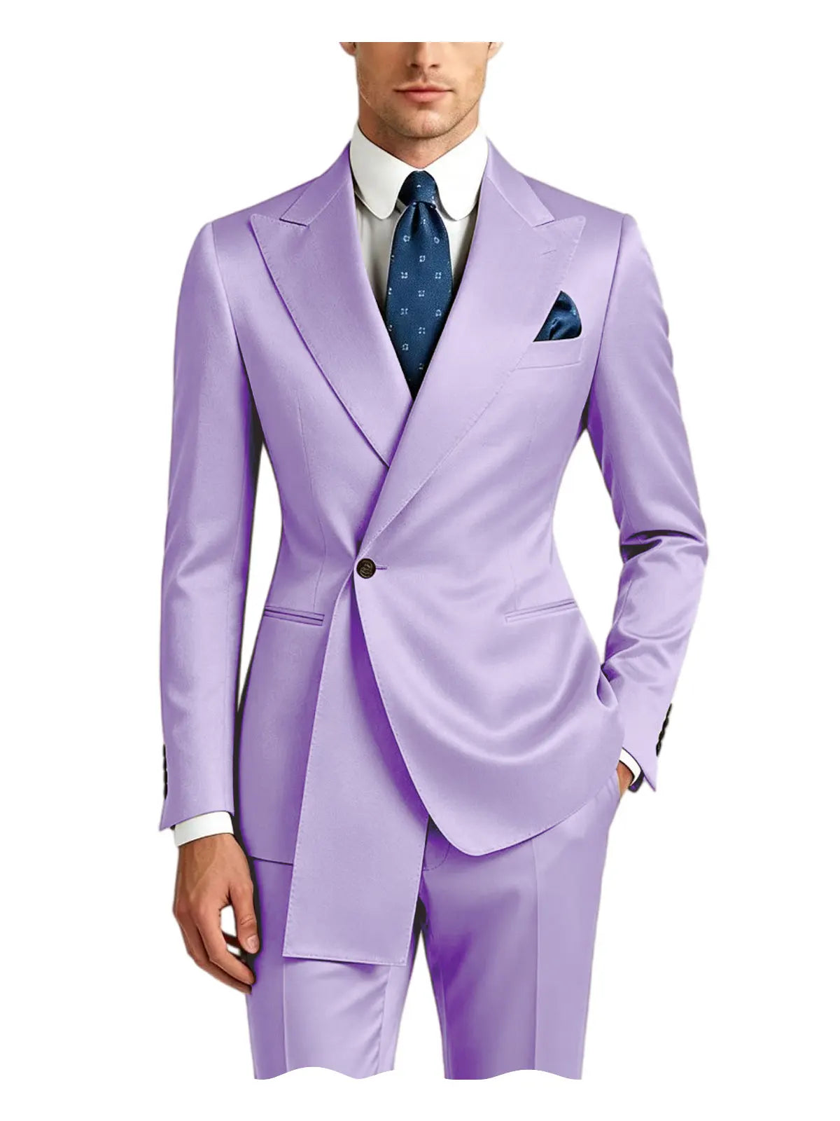 Men's Satin Peak Lapel Tuxedo 2-Piece Suit High Quality Slim Fit One Button Formal Blazer & Pants Luxury Wedding Dinner Suits