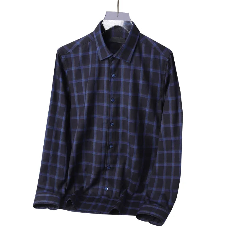 BROWON Brand 2026 Fashion Spring Plaid Men Shirts Turn-Down Collar Slim Business Dress Shirt Long Sleeve Camisas Para Hombre