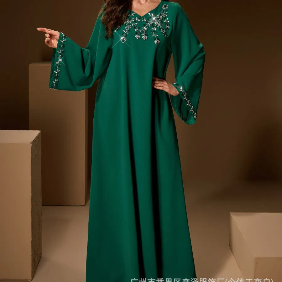 -   women's dress fashionable hand-sewn diamond party evening dress new dress