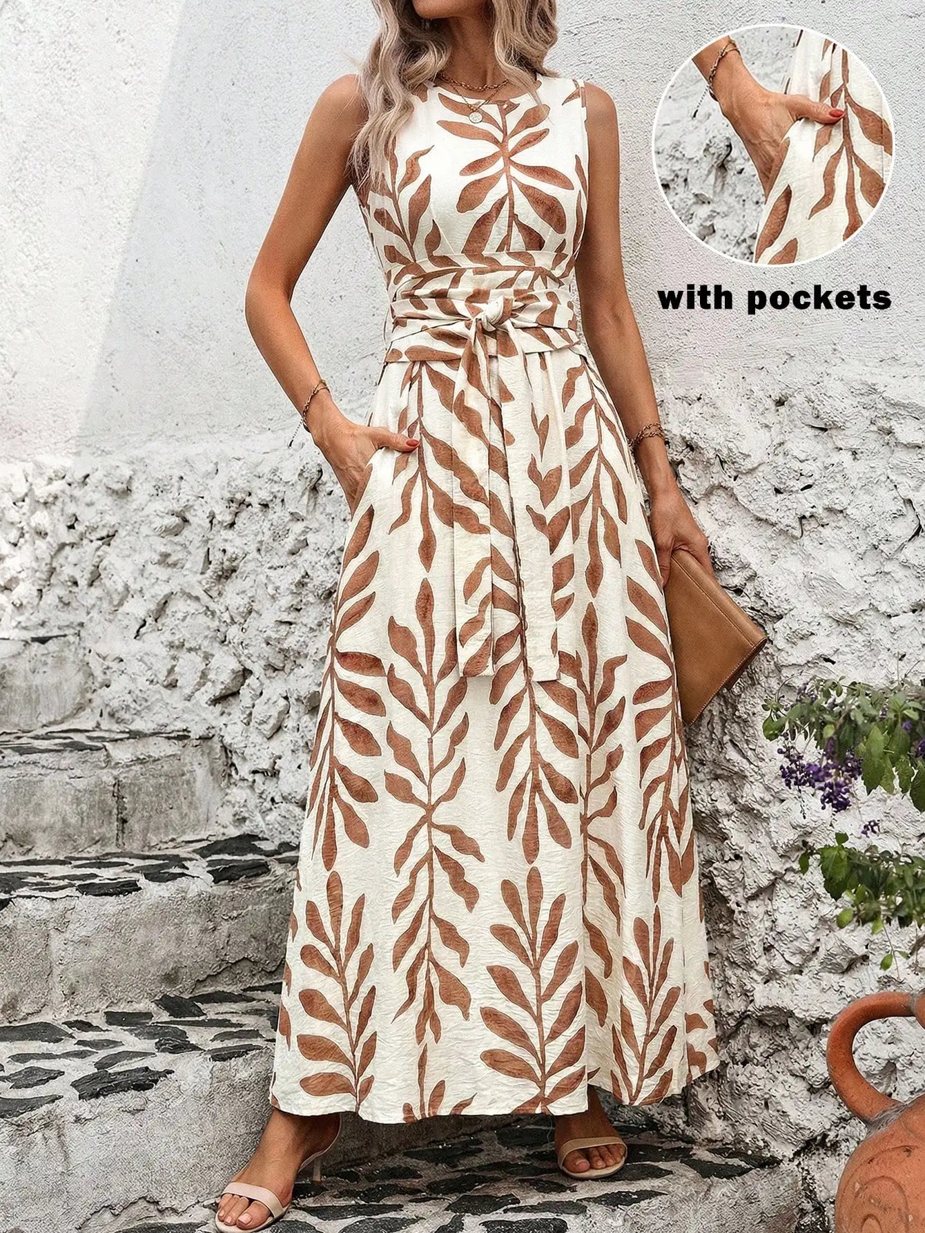 Women's Round Neck Plaid Knotted Waist A-Line Dress For Party Casual Outing