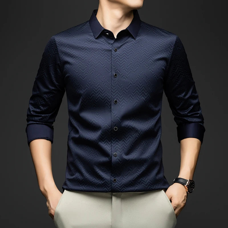 BROWON Men Shirt Long Sleeve Autumn 2026 New Solid Color Casual Luxury Shirt  Man Business Office Slim Shirts for Men Clothes