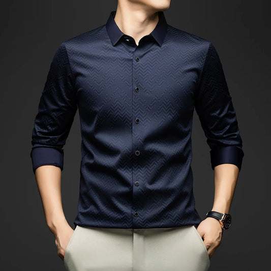 BROWON Men Shirt Long Sleeve Autumn 2026 New Solid Color Casual Luxury Shirt  Man Business Office Slim Shirts for Men Clothes