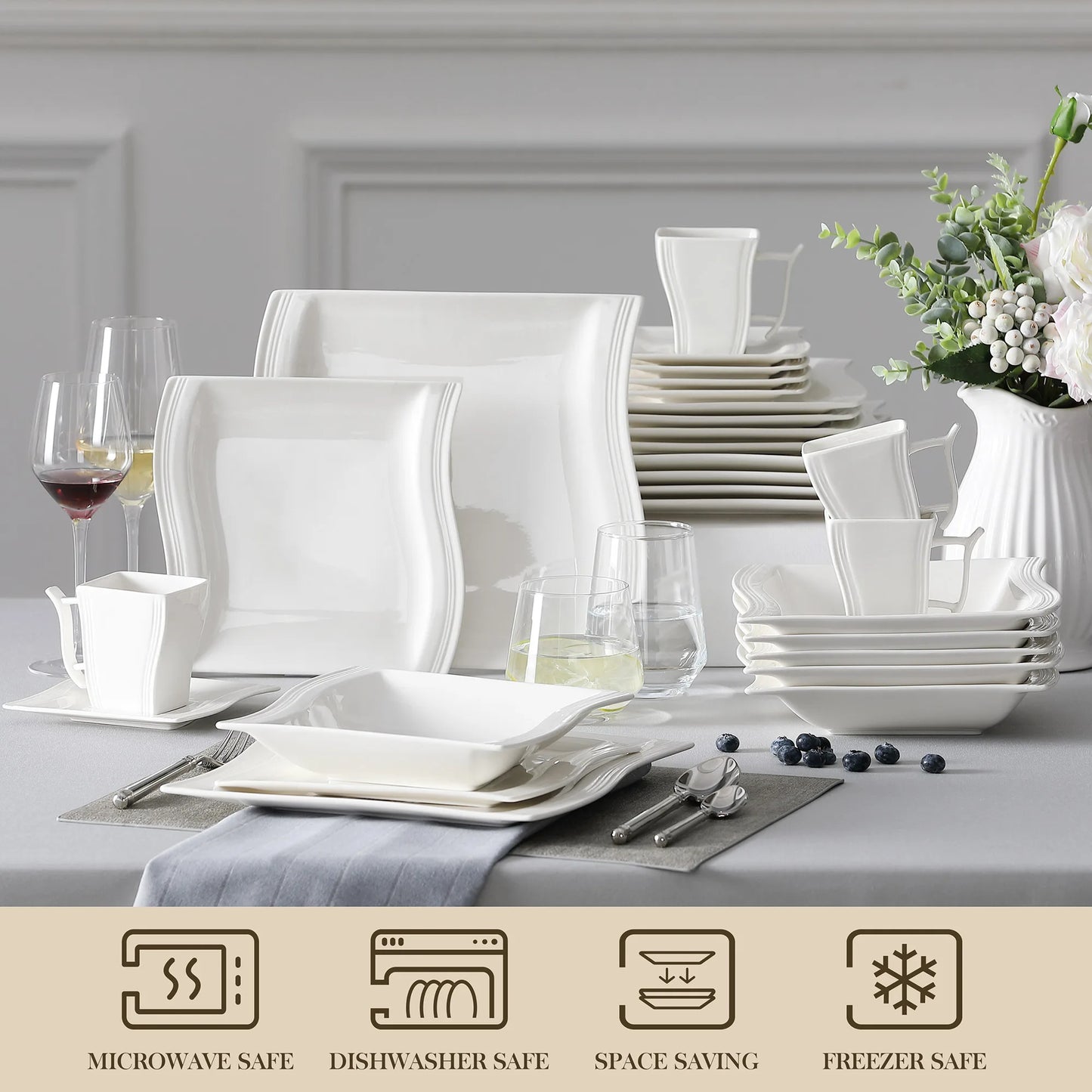 Malacasa Flora Porcelain Dinnerware Set For Twelve