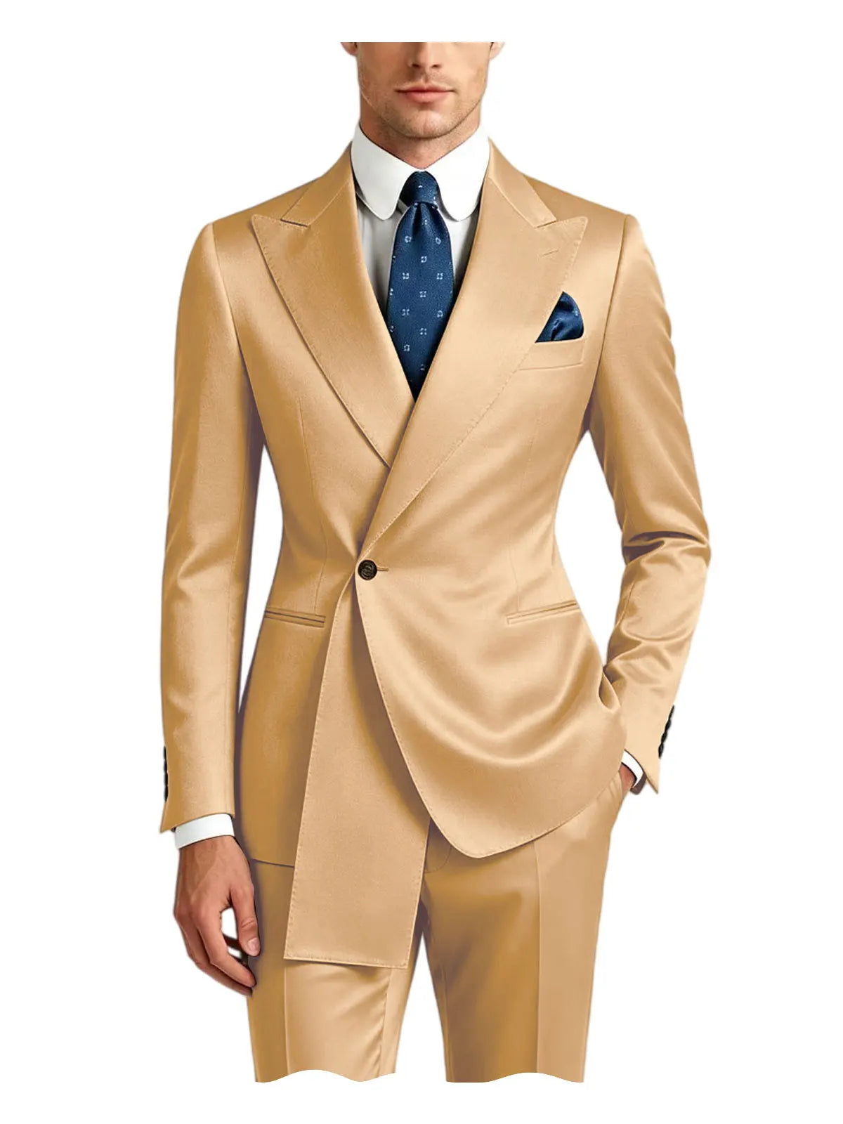 Men's Satin Peak Lapel Tuxedo 2-Piece Suit High Quality Slim Fit One Button Formal Blazer & Pants Luxury Wedding Dinner Suits