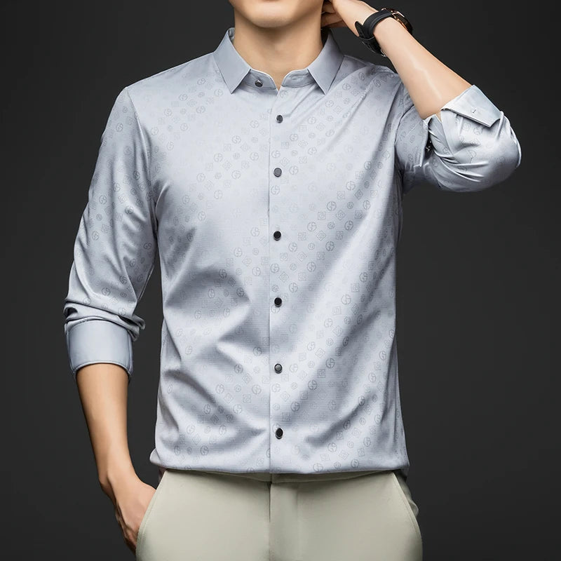 BROWON Brand Luxury Men Shirt 2026 Spring Autumn  Long Sleeve Turn Down Collar Business Casual Button Down Dress Shirt for Man