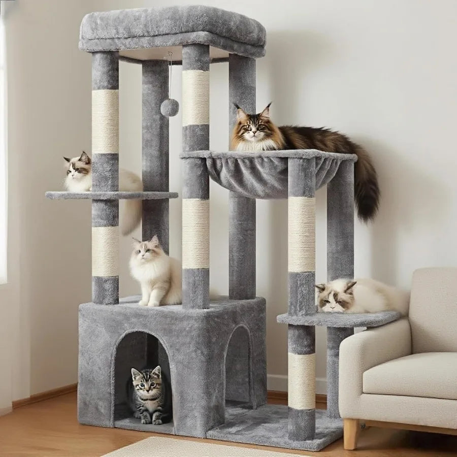 Heybly Heavy Duty Cat Tree, Tower For Indoor Cats Large Adult, Tall Cat Condo House With Extra-Large Baseboard, Multi-Level Plus