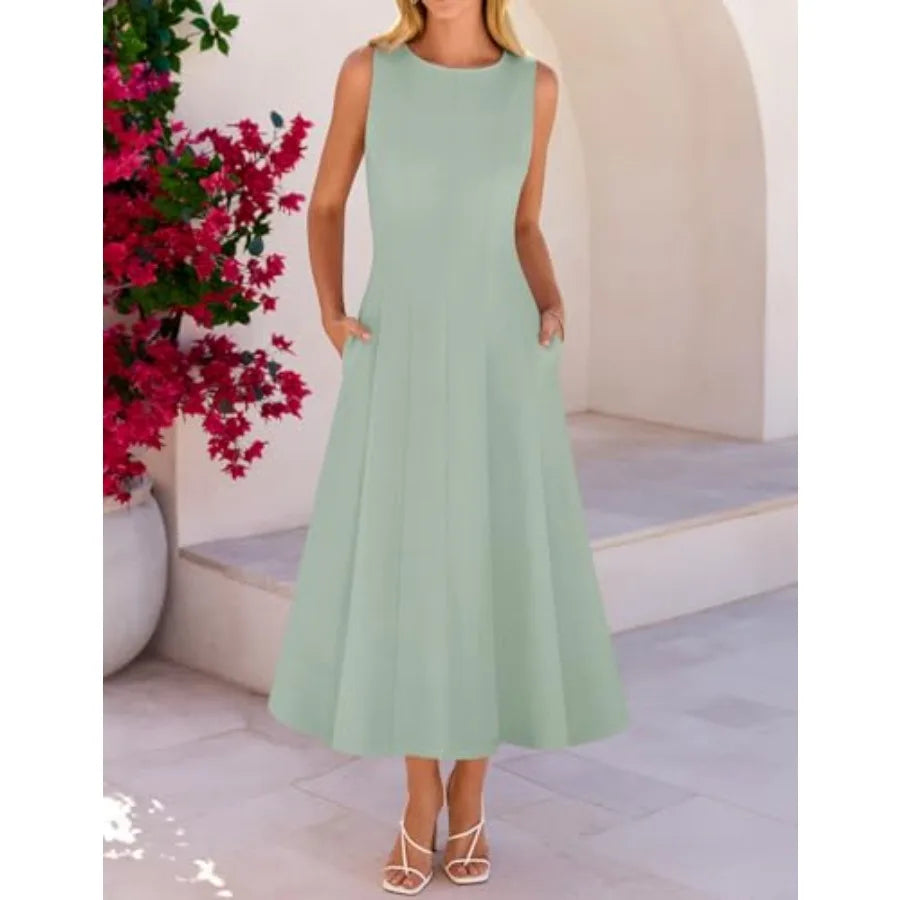 MEROKEETY Women's 2026 Semi Formal Cocktail Dresses Summer Elegant Classy Midi A Line Sleeveless Dress