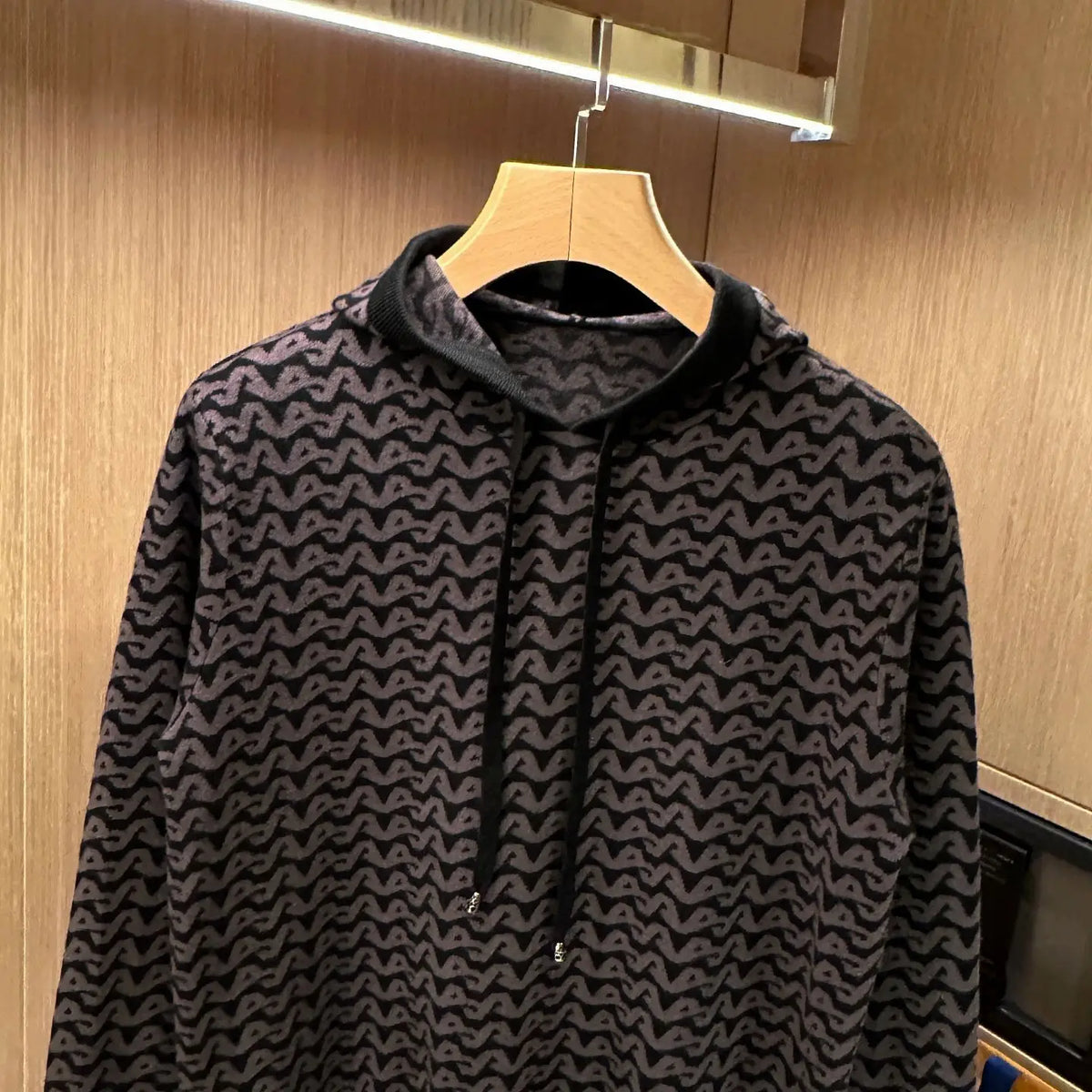 Men's Jacquard Knit Hooded Pullover Sweatshirt For Everyday Wear