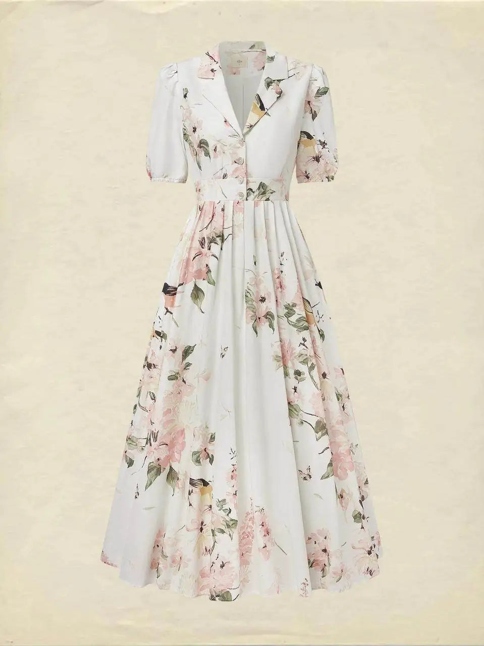 Romantic Style Women Summer Lapel Short Sleeve Floral Print Belted Pleated Maxi Dress