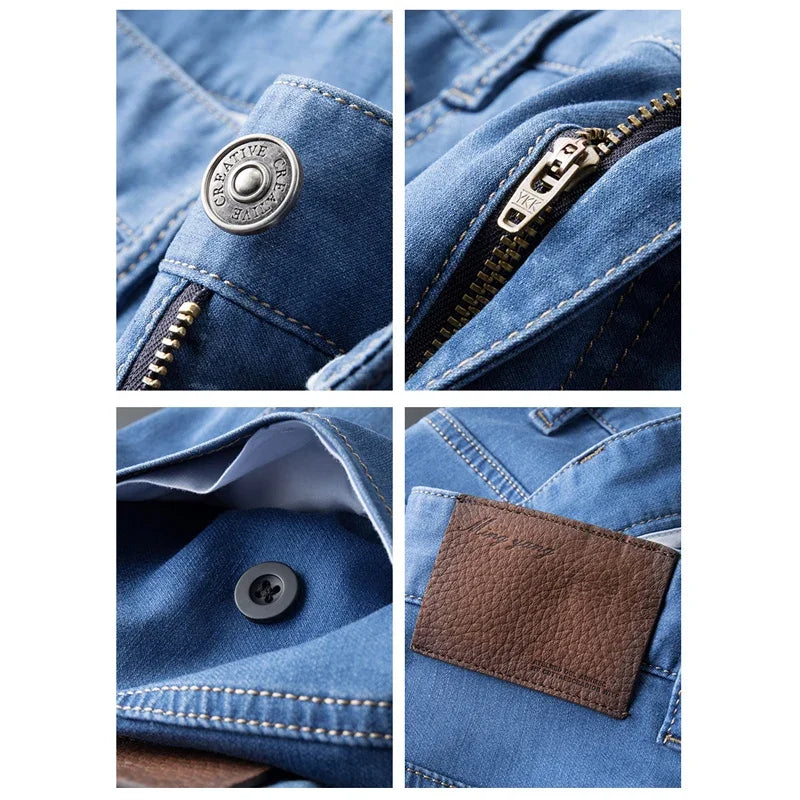 BROWON Brand Silk Men Jeans 2026 Summer Thin Straight Business Casual Pants Mid Waist Solid Color Fashion Jeans for Men Clothes