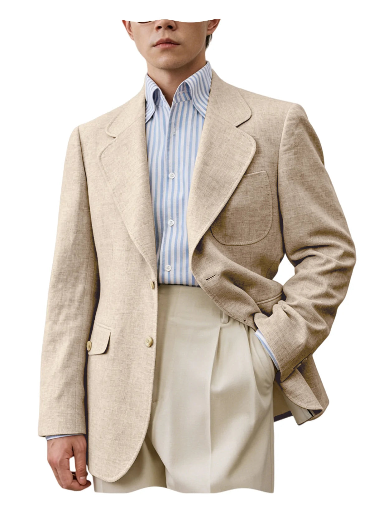 Men's Linen Blazer Casual Business Suit Jacket Single Breasted Notch Lapel Sport Coat Breathable Summer Wear for Wedding Party