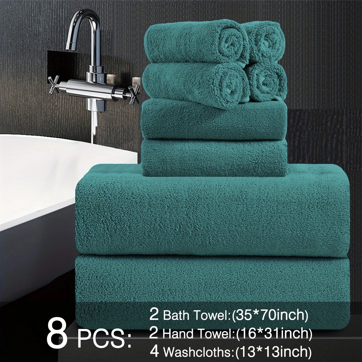 Belista Eight-Piece Bath Towels Set Soft Absorbent Quick Dry