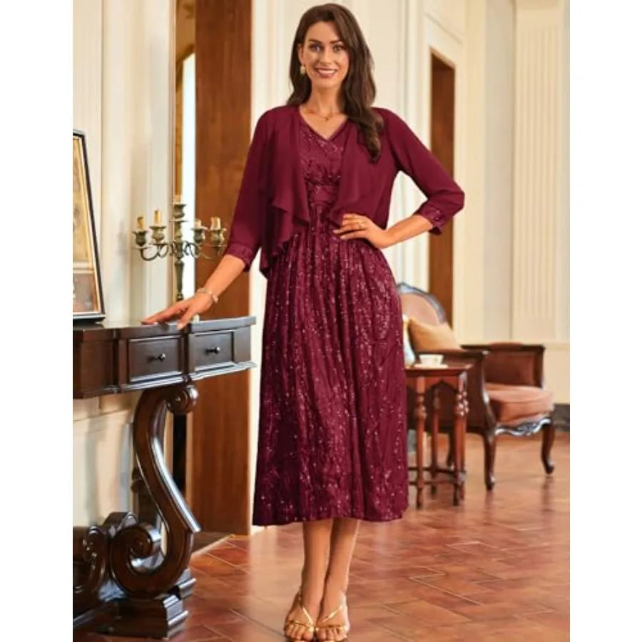 GRACE KARIN 2025 Women's Two Pcs Sequin Dress with Jacket Mother of The Bride Dresses Homecoming Wedding Guest Dresses
