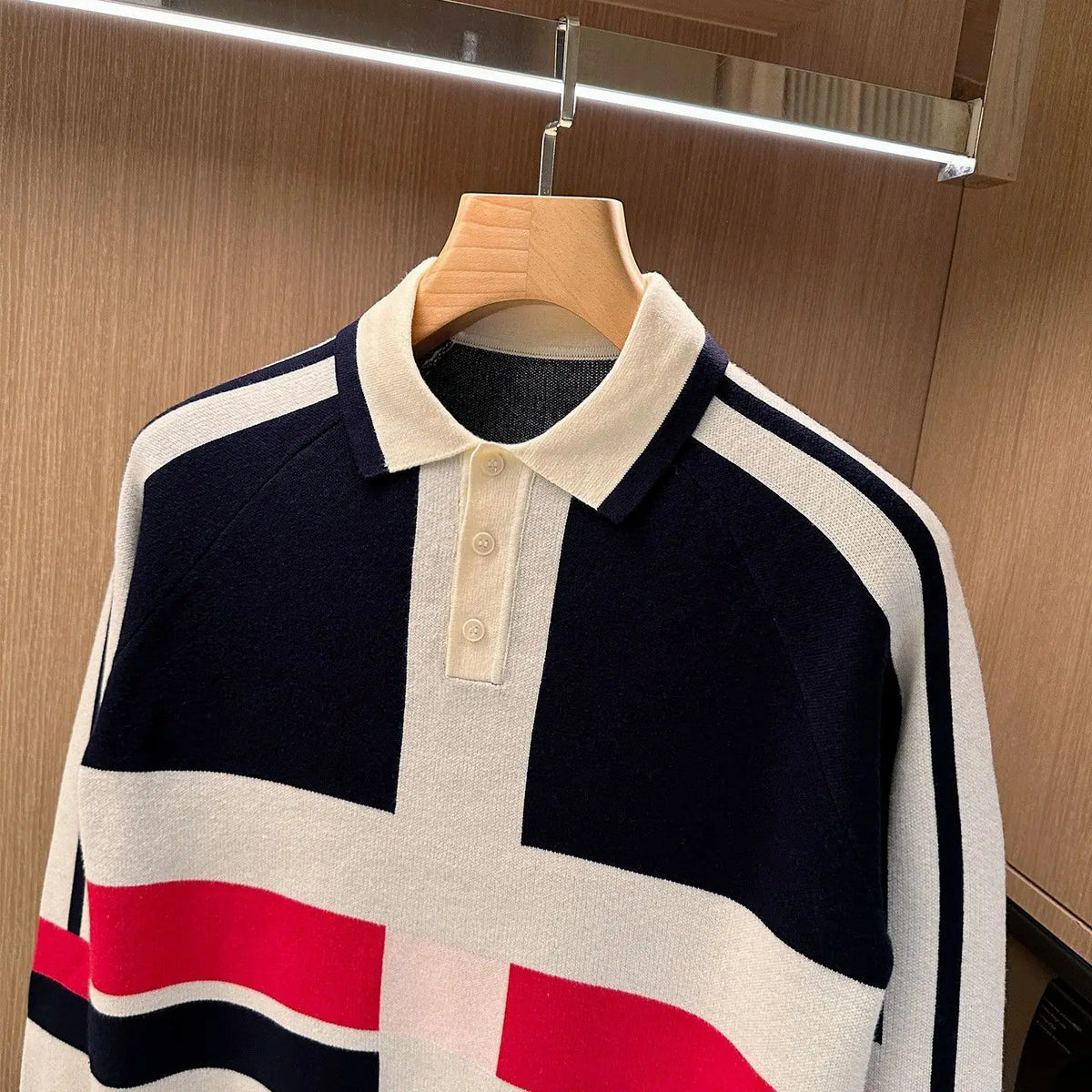 Men's Long Sleeve Knit Polo Shirt Slim Fit Casual Top