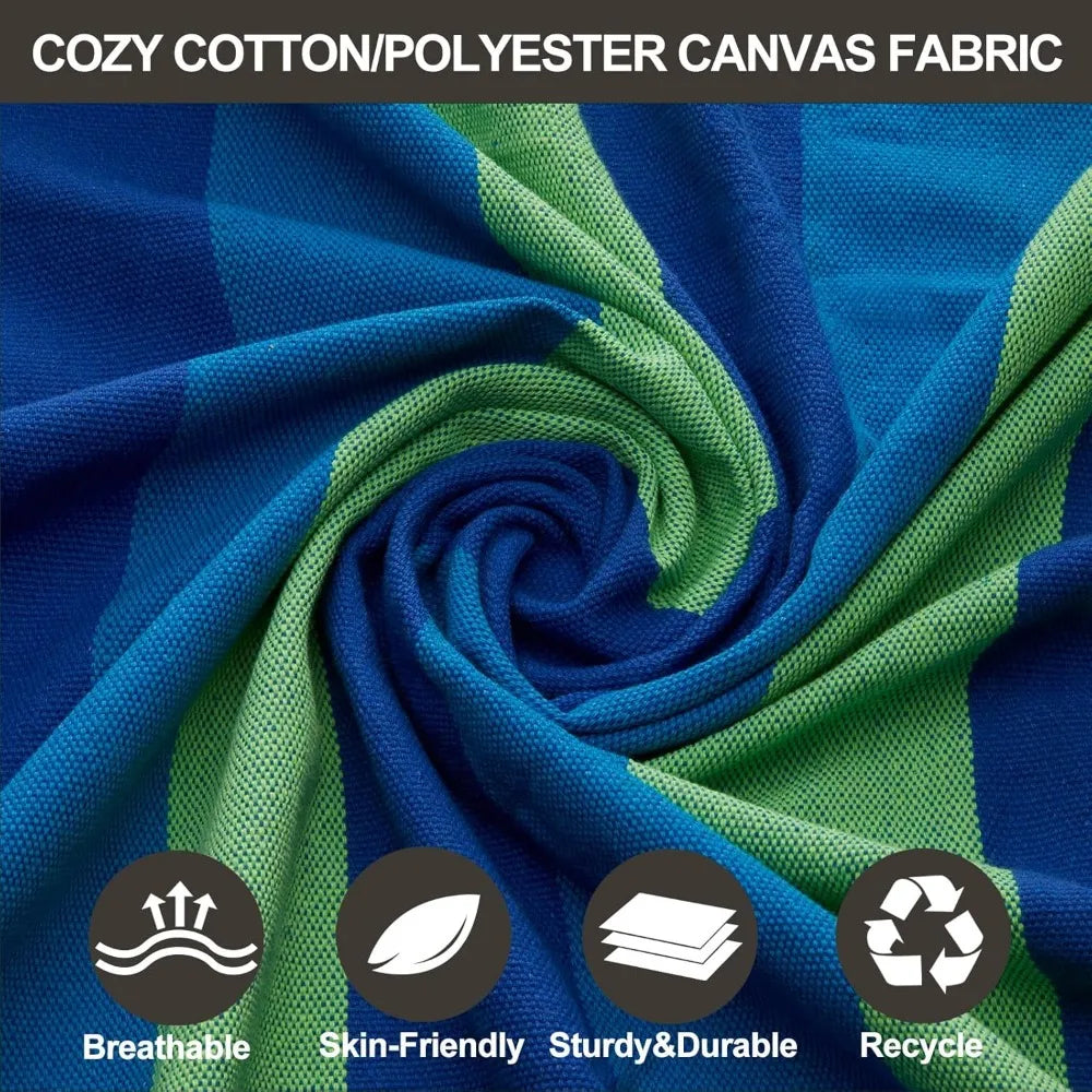 Extra Large Double Cotton Hammock 240×160cm, 450lbs Load Capacity with Tree Straps, Indoor Outdoor Camping Swing Bed