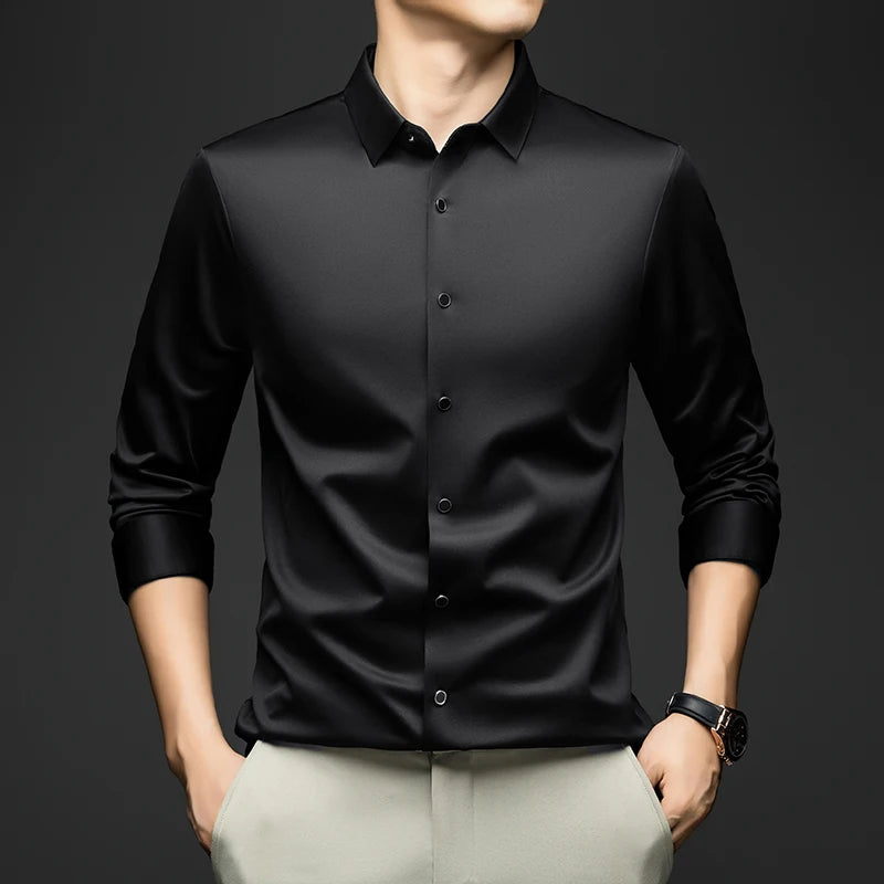 BROWON Mens Long Sleeve Formal Elegant Business Shirt