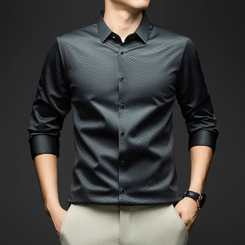 BROWON Men Shirt Long Sleeve Autumn 2026 New Solid Color Casual Luxury Shirt  Man Business Office Slim Shirts for Men Clothes