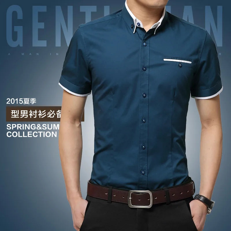 Browon Mens Wrinkle Free Summer Business Shirt Turn Down Collar