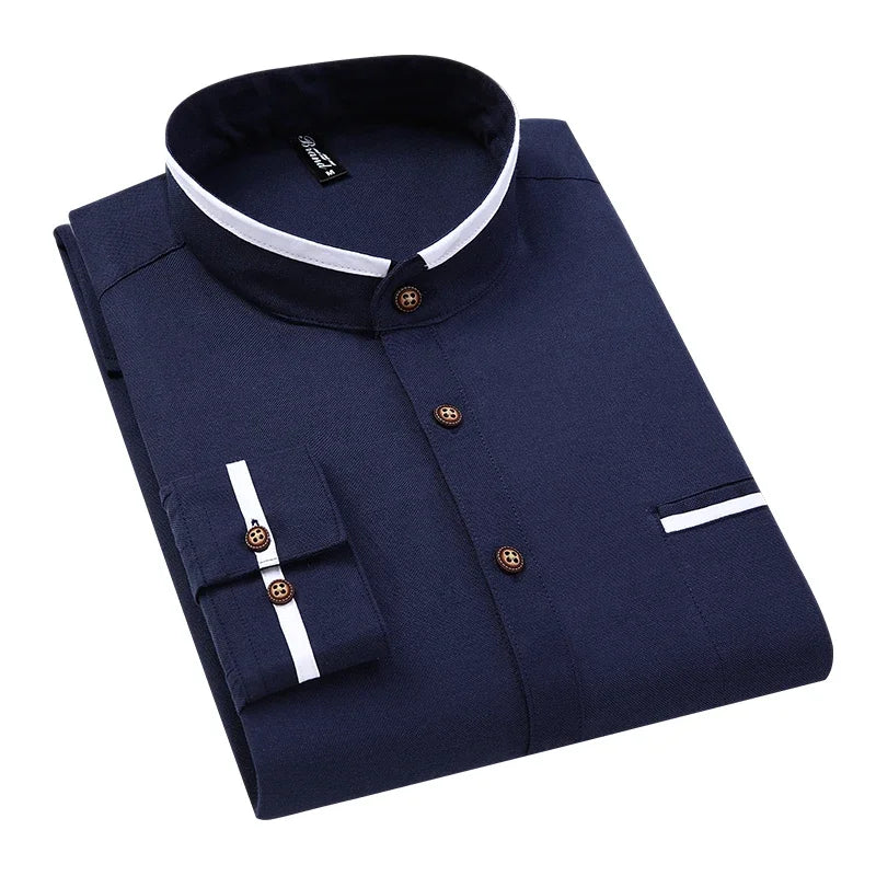BROWON Mens Casual Oversized Cotton Stand Up Collar Shirt