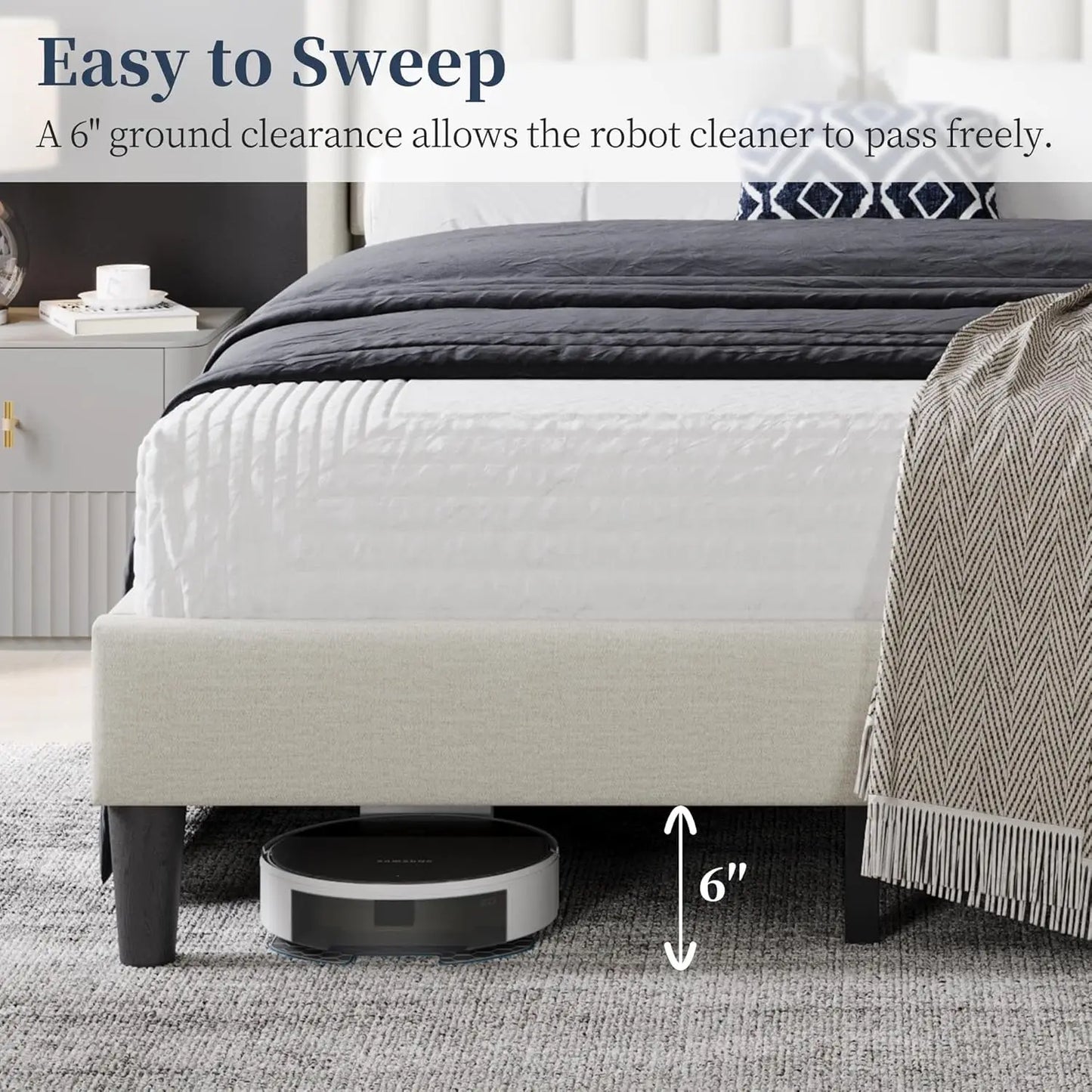 Full Bed Frame Upholstered Platform Bed with Fabric Headboard, Wing Edge Design/Non-Slip and Noise-Free/Wooden, Customized
