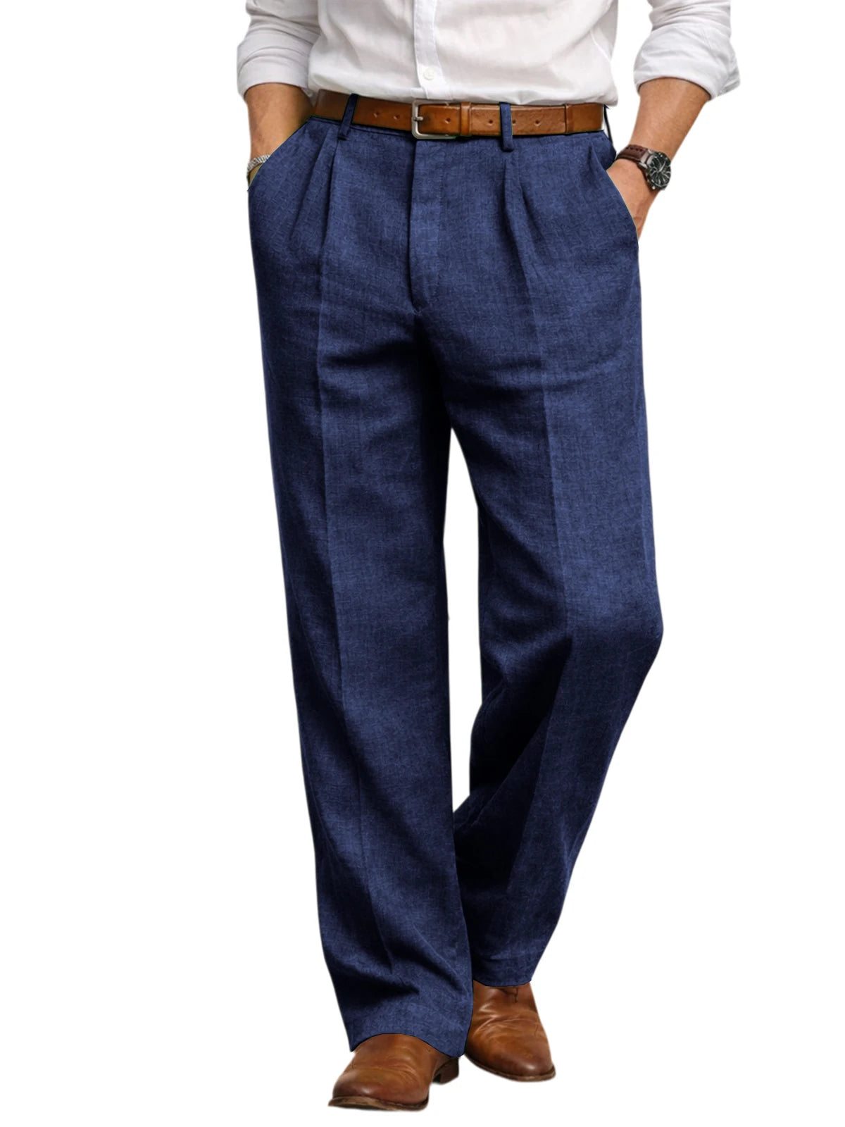 Men's Summer Linen Suit Pants High Waist Pleated Wide Leg Casual Trousers Business Formal  Breathable Loose Fit Straight Pants