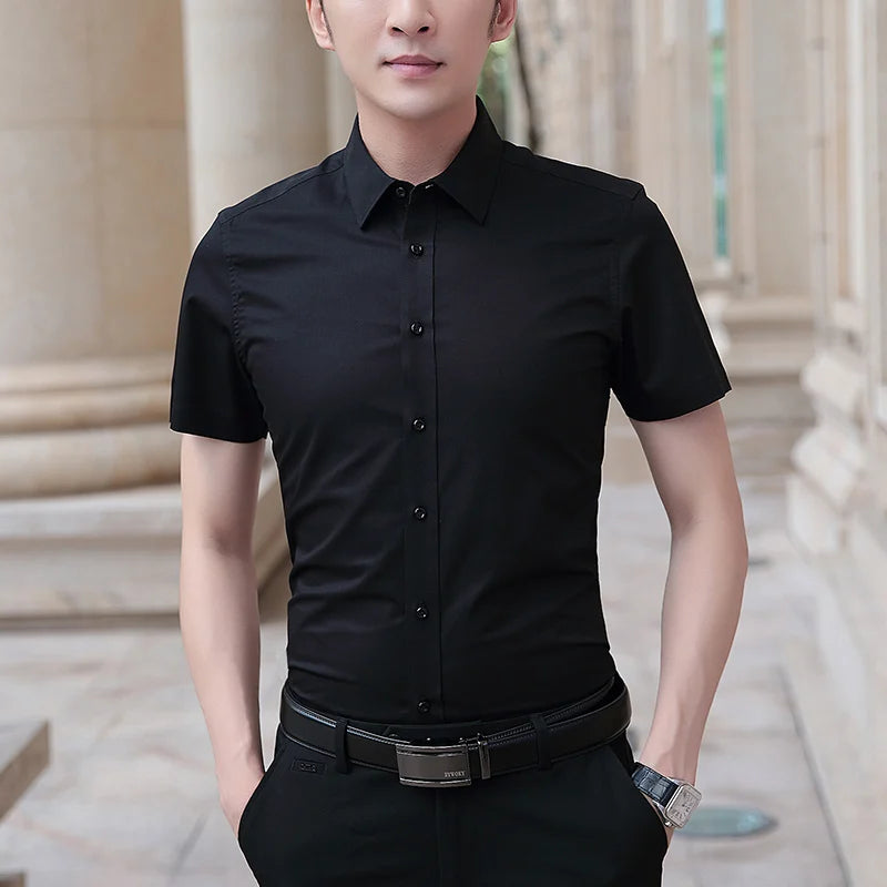 Browon Men Short Sleeve Slim Fit Business Casual Shirt