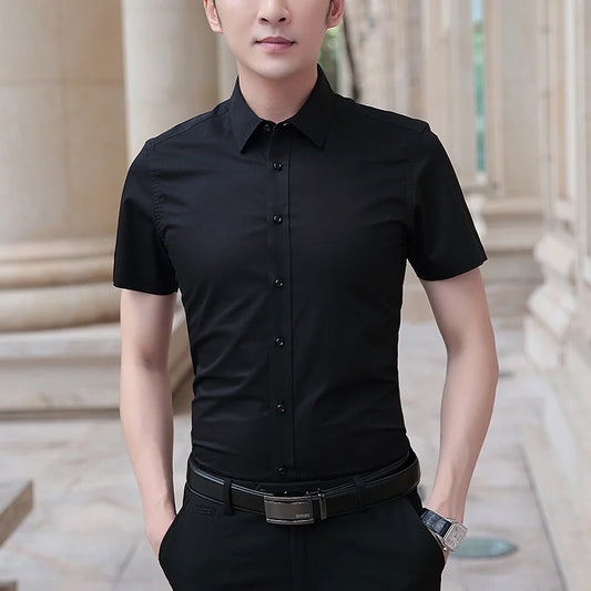 Browon Men Short Sleeve Slim Fit Business Casual Shirt