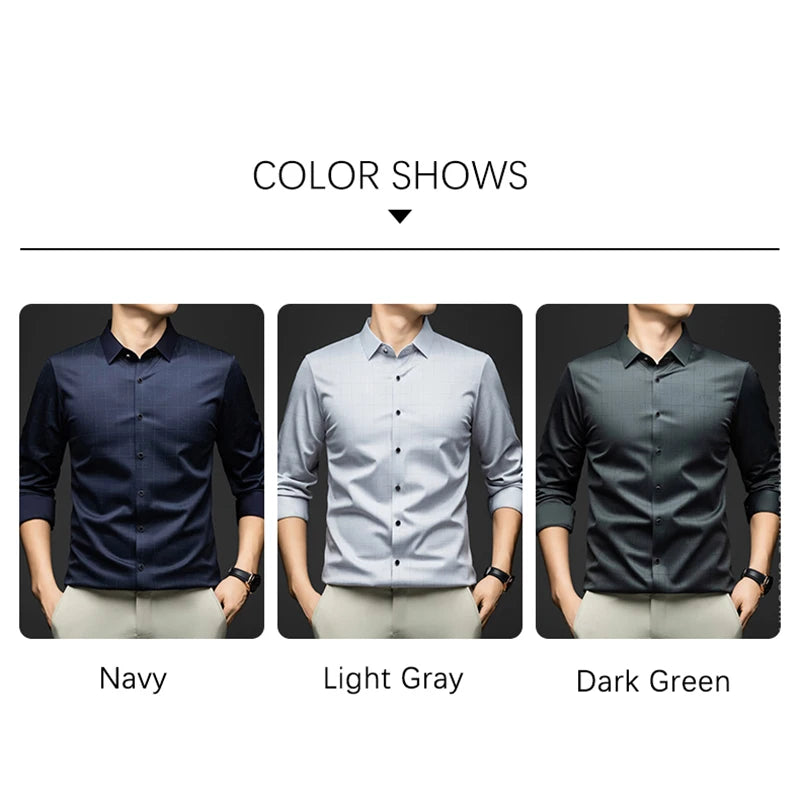BROWON Plaid Shirt Men Long Sleeves 2026 Spring and Autumn Mulberry Silk Business Dress Shirt Man Casual Party Elegant Men Shirt
