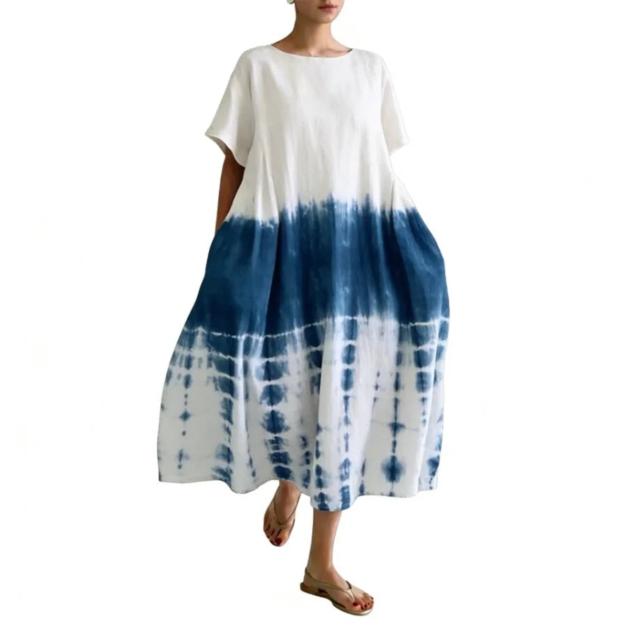 2026 European and American vacation style hit watercolor flower print dress loose mid-length dress