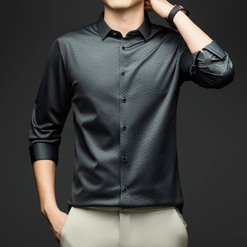 BROWON Men Shirt Long Sleeve Autumn 2026 New Solid Color Casual Luxury Shirt  Man Business Office Slim Shirts for Men Clothes