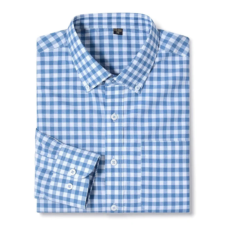 BROWON Brand 2026 Spring Dress Shirts for Men Turn Down Work Business Long Sleeves Checked Shirts for Man Oversized