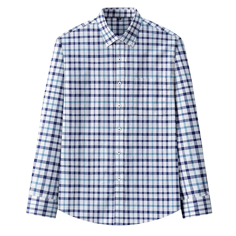 Browon Men's Cotton Oxford Plaid Long Sleeve Business Shirt