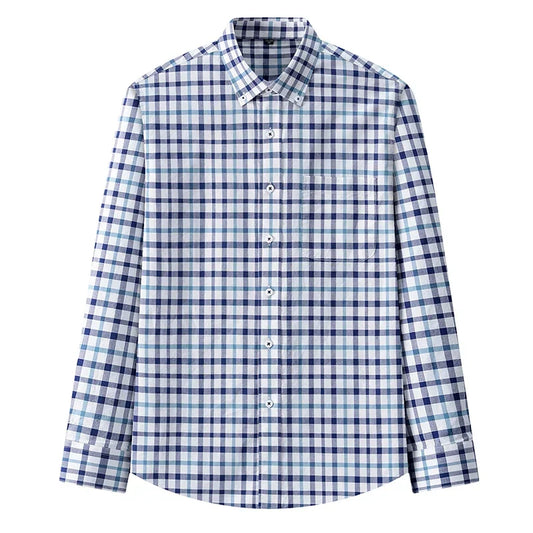 Browon Men's Cotton Oxford Plaid Long Sleeve Business Shirt