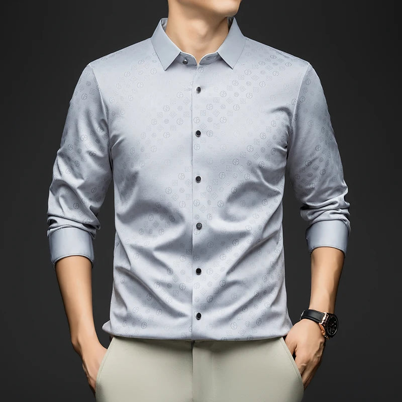 BROWON Brand Luxury Men Shirt 2026 Spring Autumn  Long Sleeve Turn Down Collar Business Casual Button Down Dress Shirt for Man