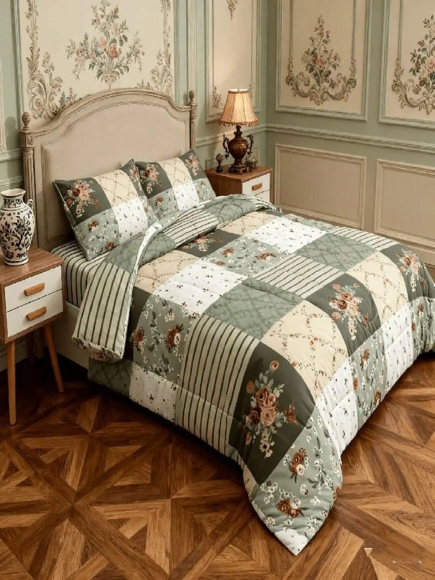 Soft Floral Patchwork Duvet Cover Set With 2 Pillowcases