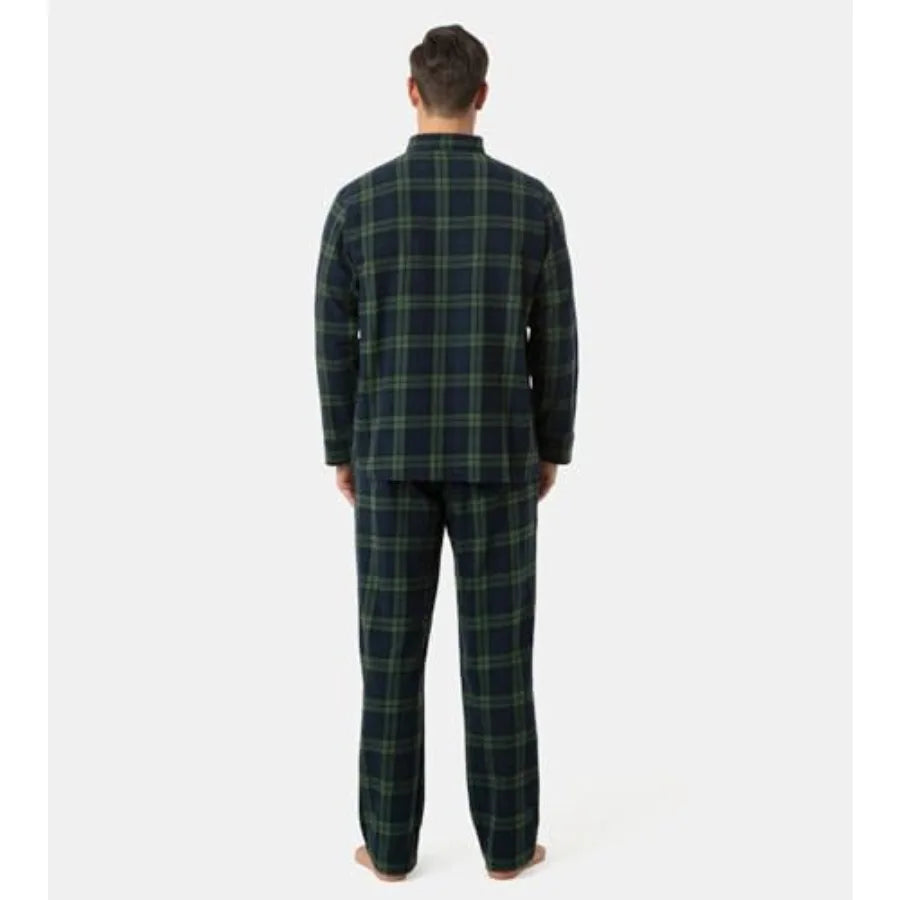 Men's Pajama Set 100% Cotton Flannel Top Long Sleeve and Bottom Pants Plaid Sleepwear PJ Sleepwear Lounge Comfy M79/M95