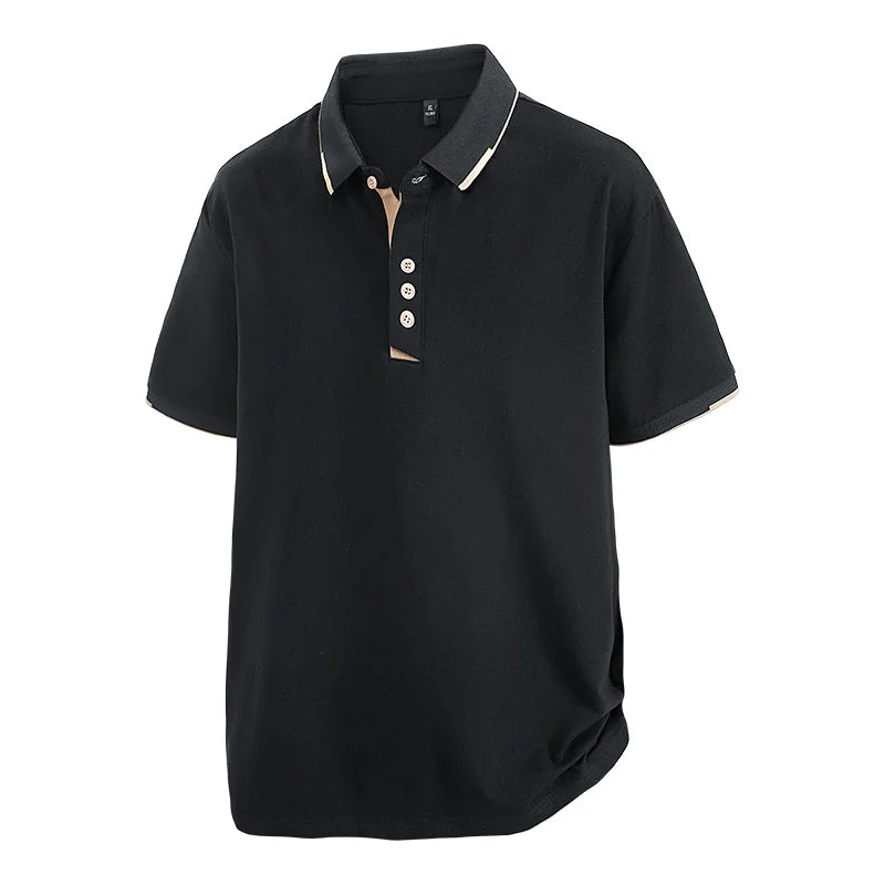 Browon Men Summer Cotton Turn Down Collar Short Sleeve Tee