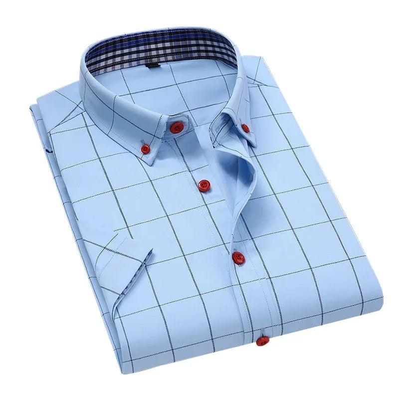 BROWON Mens Short Sleeve Plaid Casual Button Up Shirt