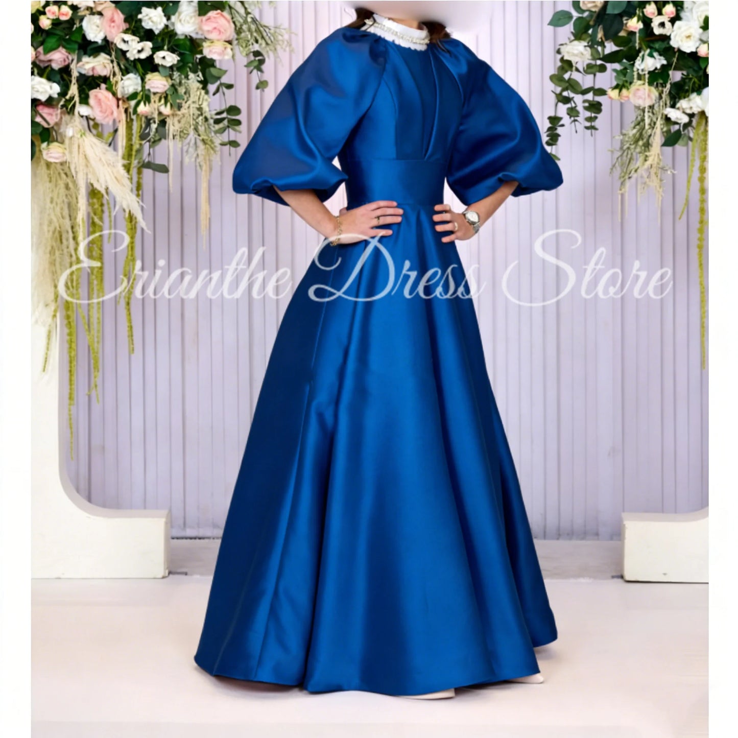 Pink Satin Bridesmaid DressSleeve Satin For Women Balloon Sleeve A-line Round Neck Birthday Party Evening Ball Gown Customized