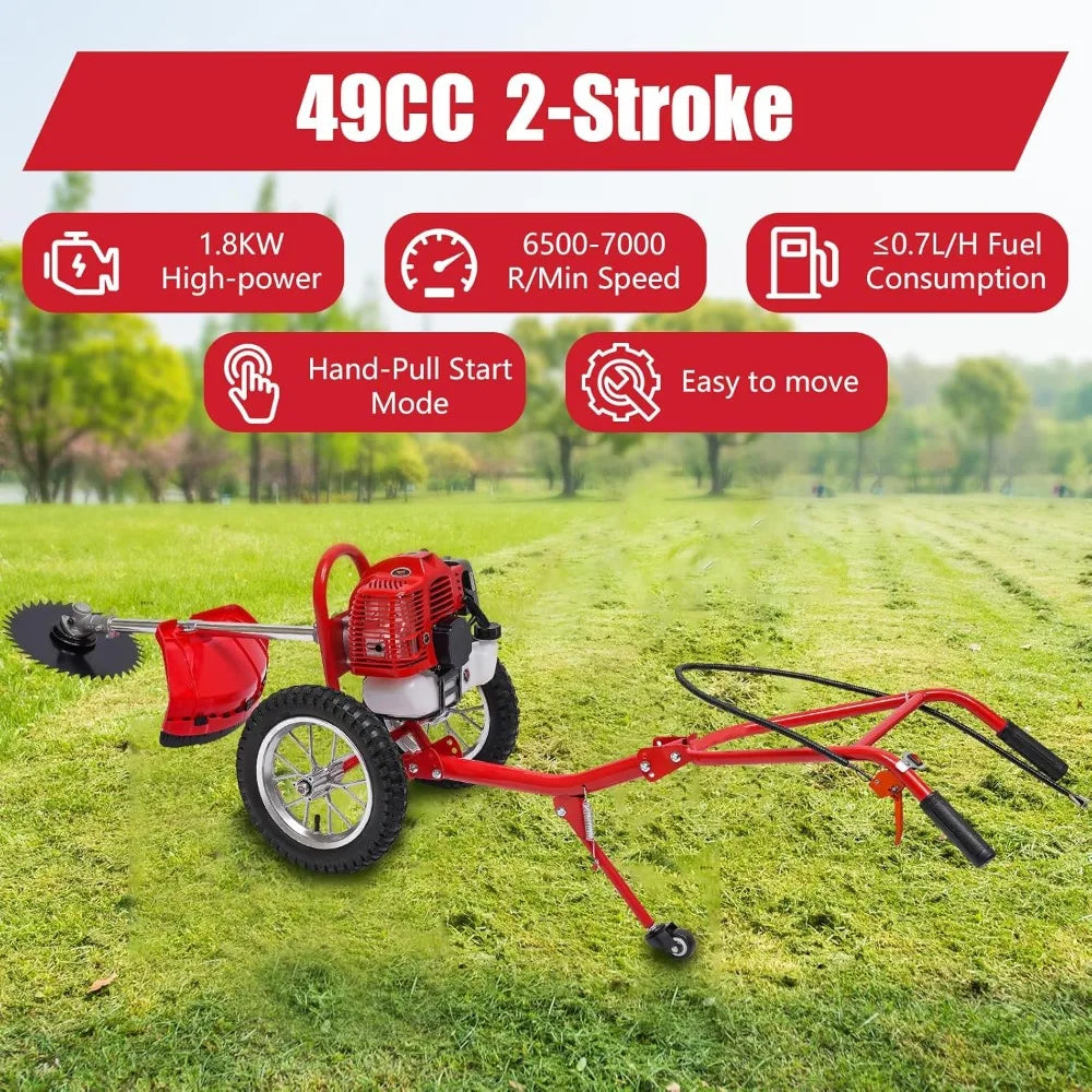 49CC Gas Walk Behind Brush Cutter 2-Stroke Push Mower with Air-Cooled Engine 7000r/min High Speed Weeding Machine