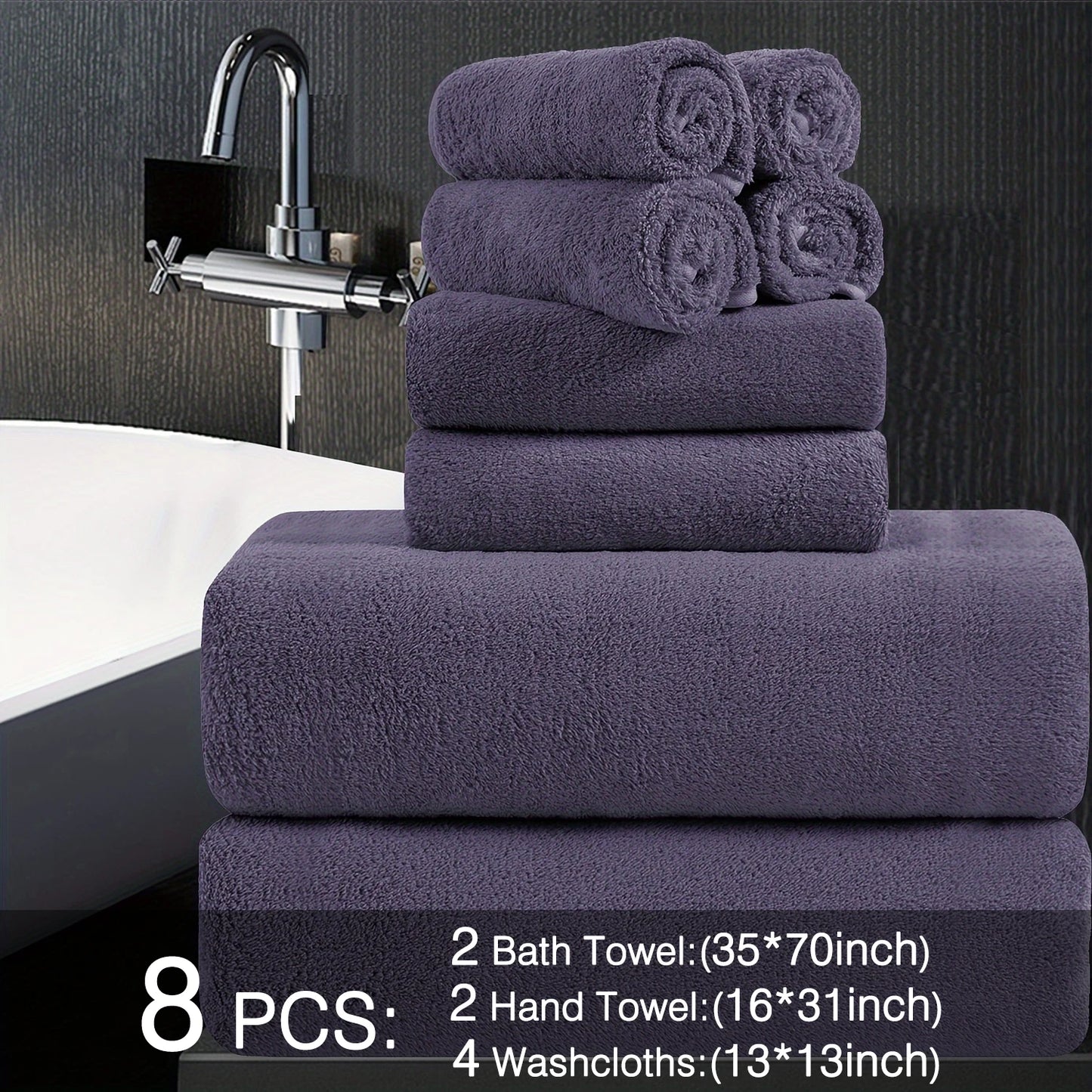 Belista Eight-Piece Bath Towels Set Soft Absorbent Quick Dry