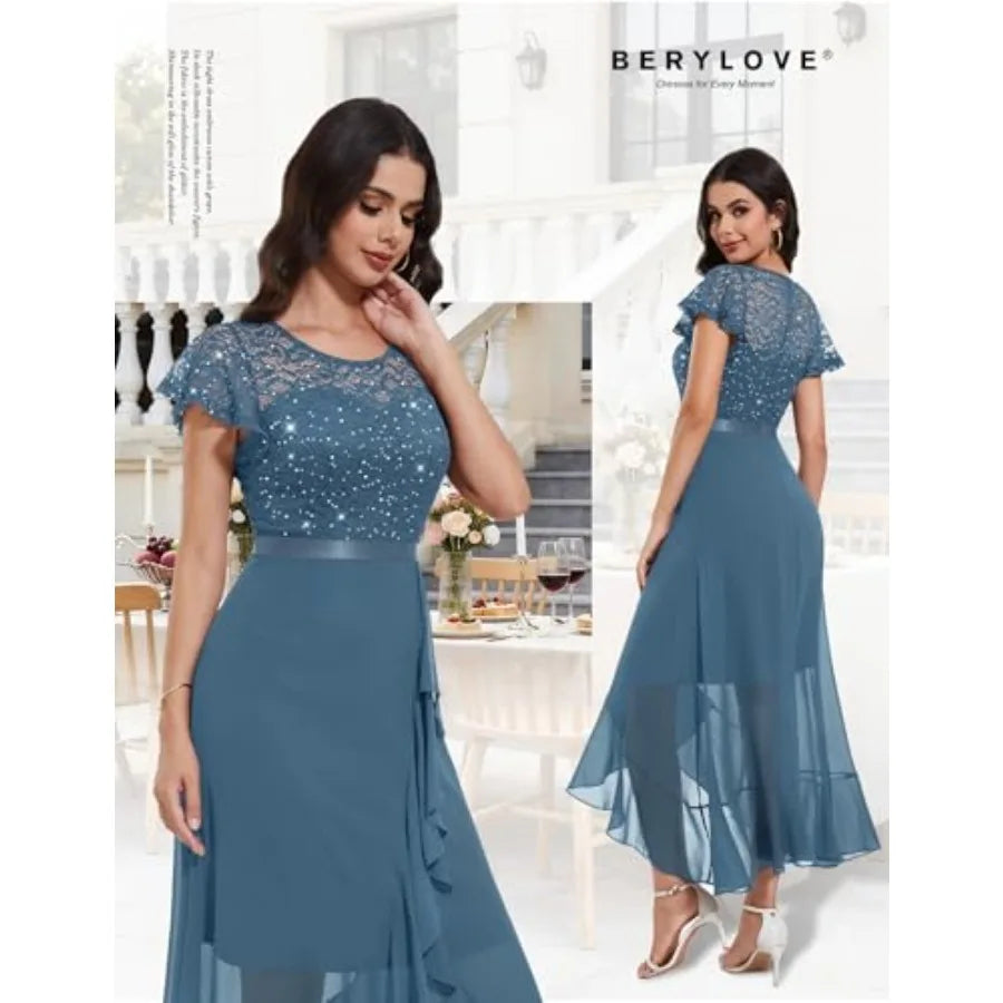 BeryLove Formal Dresses for Women 2026 Wedding Guest with Slit Cocktail Elegant Lace Long Prom Dress