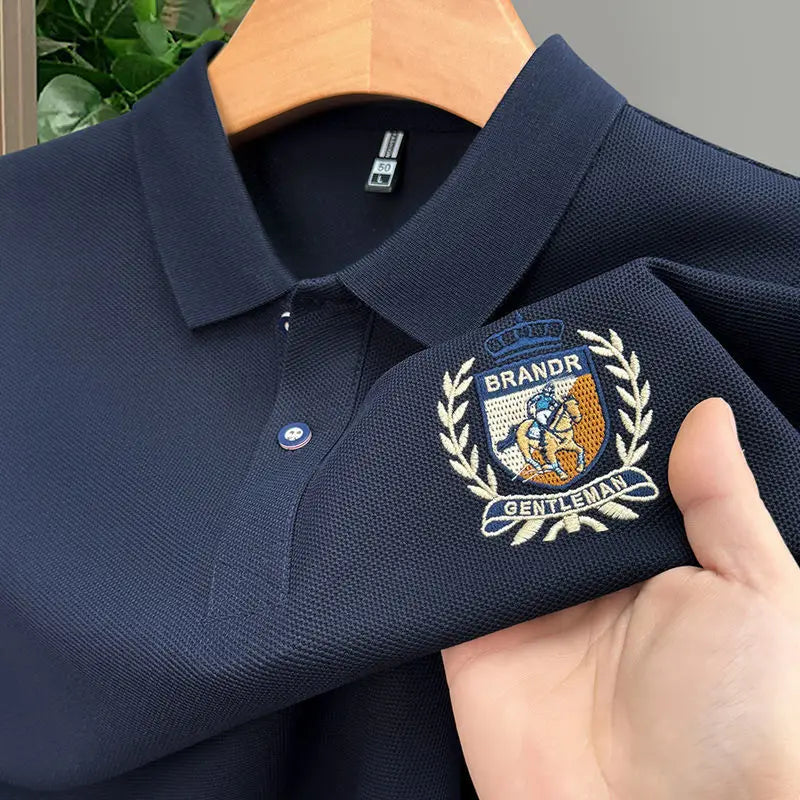 Men's Cotton Polo Shirt Short Sleeve Embroidered Turn Down Collar