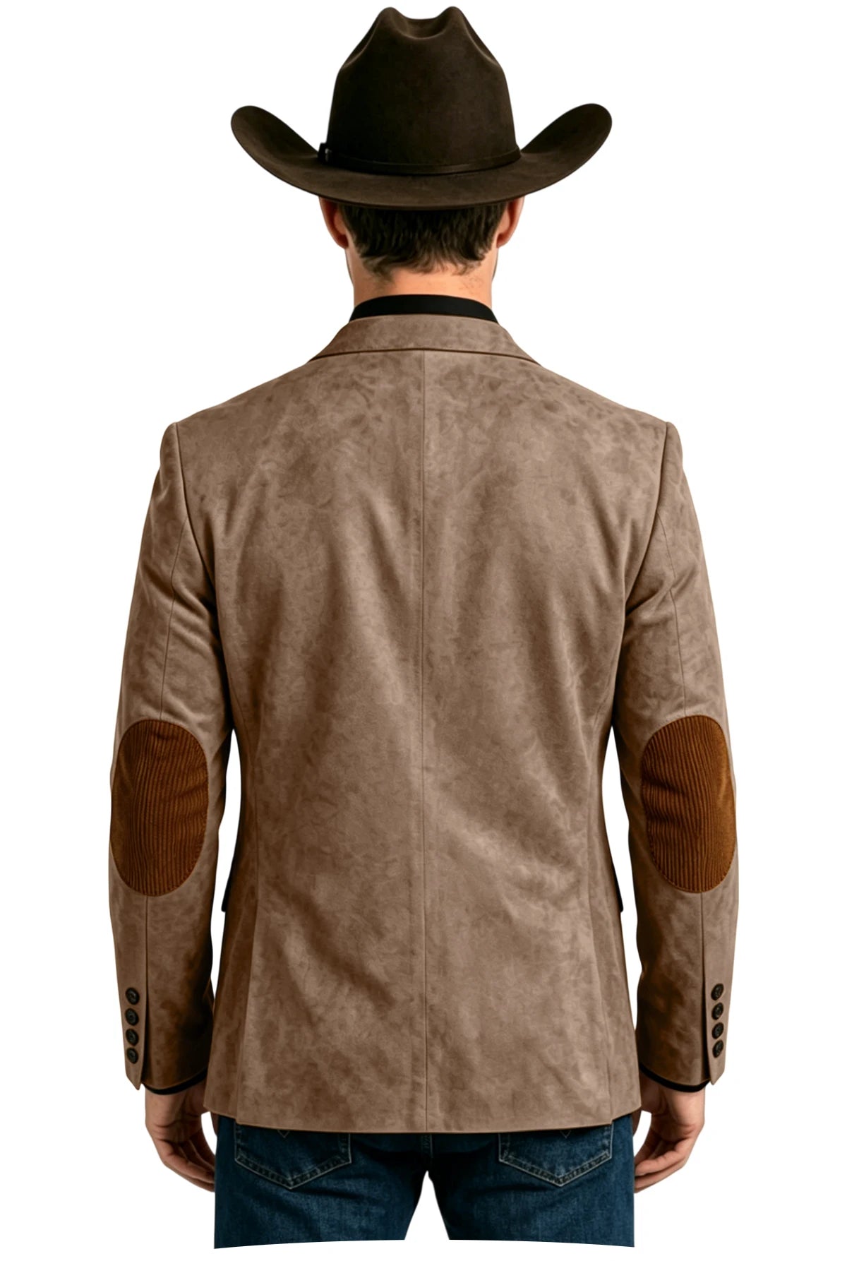 Men's Suede Blazer Western Style Two Button Sport Coat with Elbow Patches Casual Slim Fit Jacket for Business Cowboy Wedding
